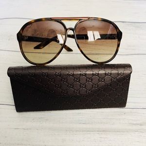 Authentic Gucci Aviator Sunglasses Brown Unisex